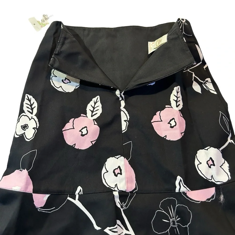 Vintage Pepita La Bambola A-Line Hip Hugger Stretch Floral Print Skirt NWT